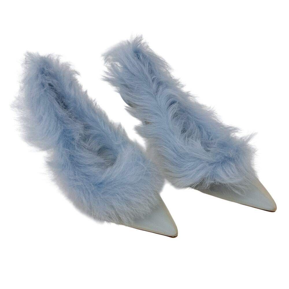 Khaite River Iconic Pump Baby Blue Fur Pointed Toe Size 36.5